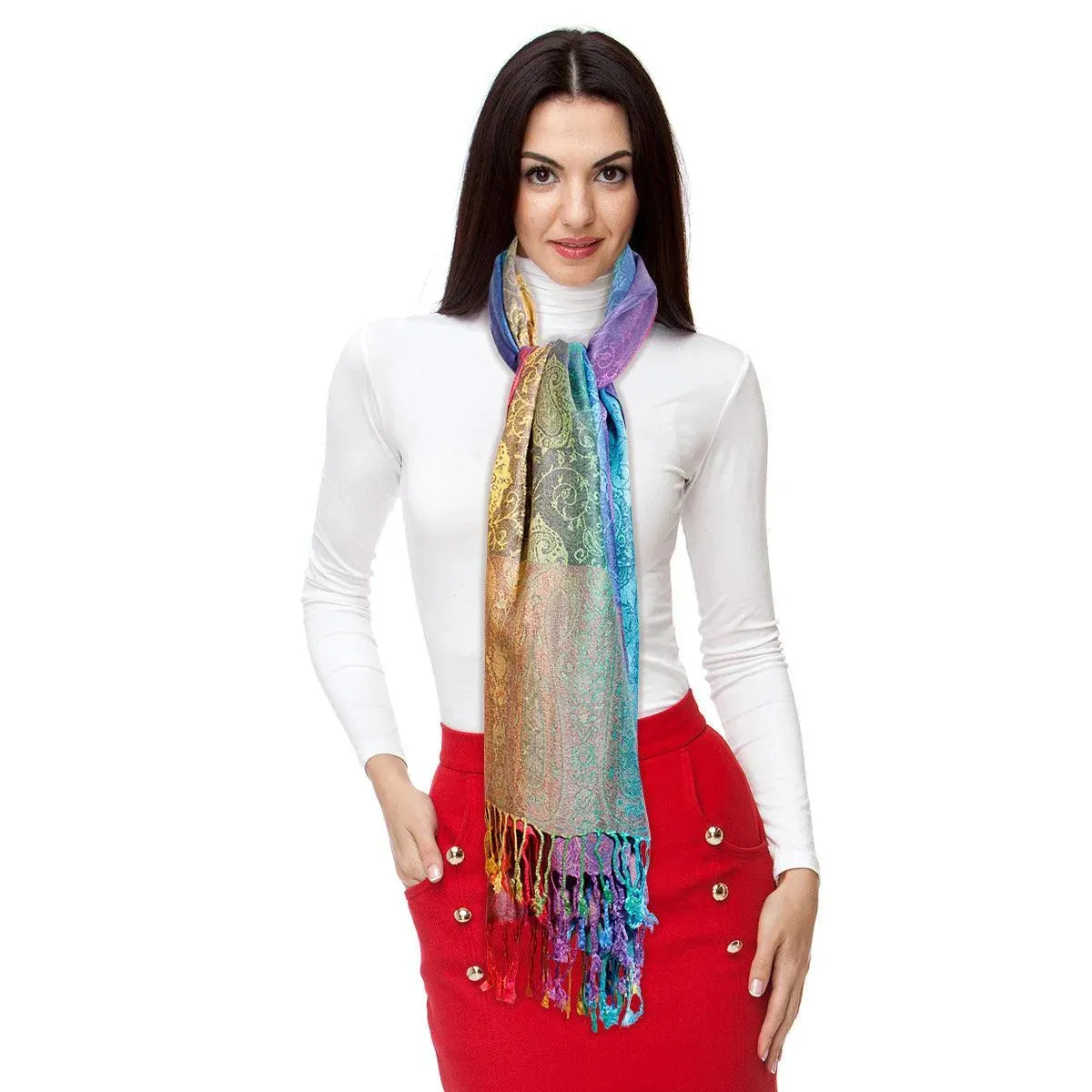 Shop Exquisite Blue/Multicolor Paisley Pashmina Scarf for Women: Elevate Your Style