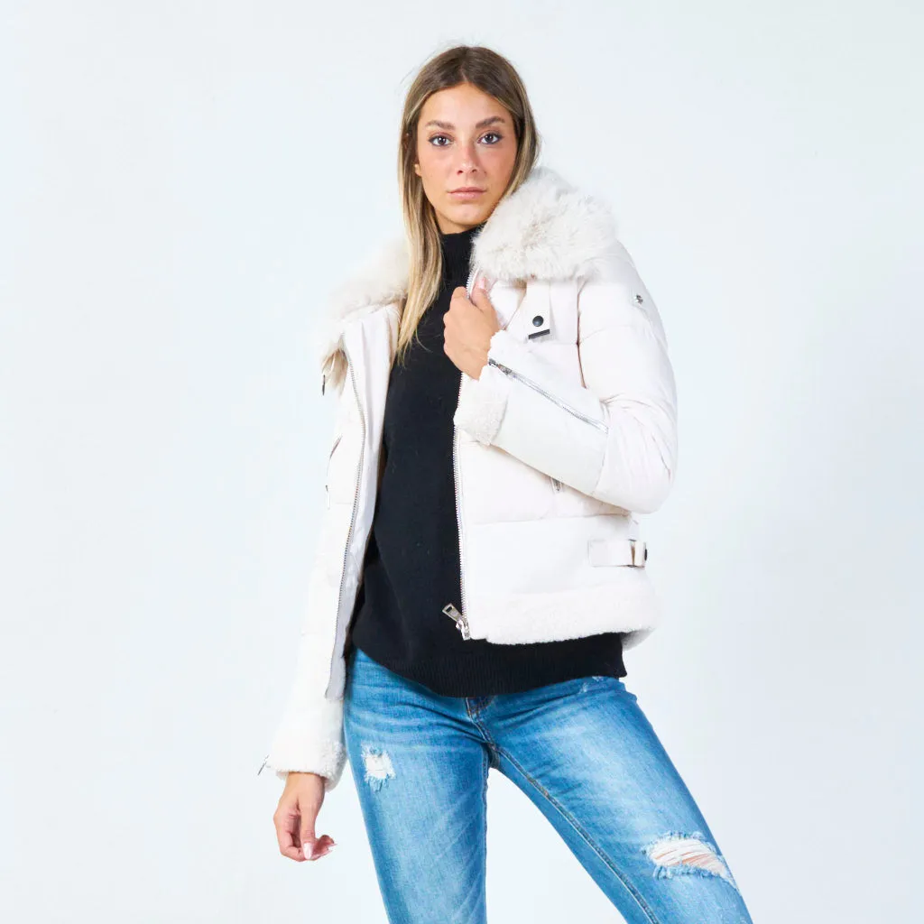 Short padded jacket with faux fur collar wholesale