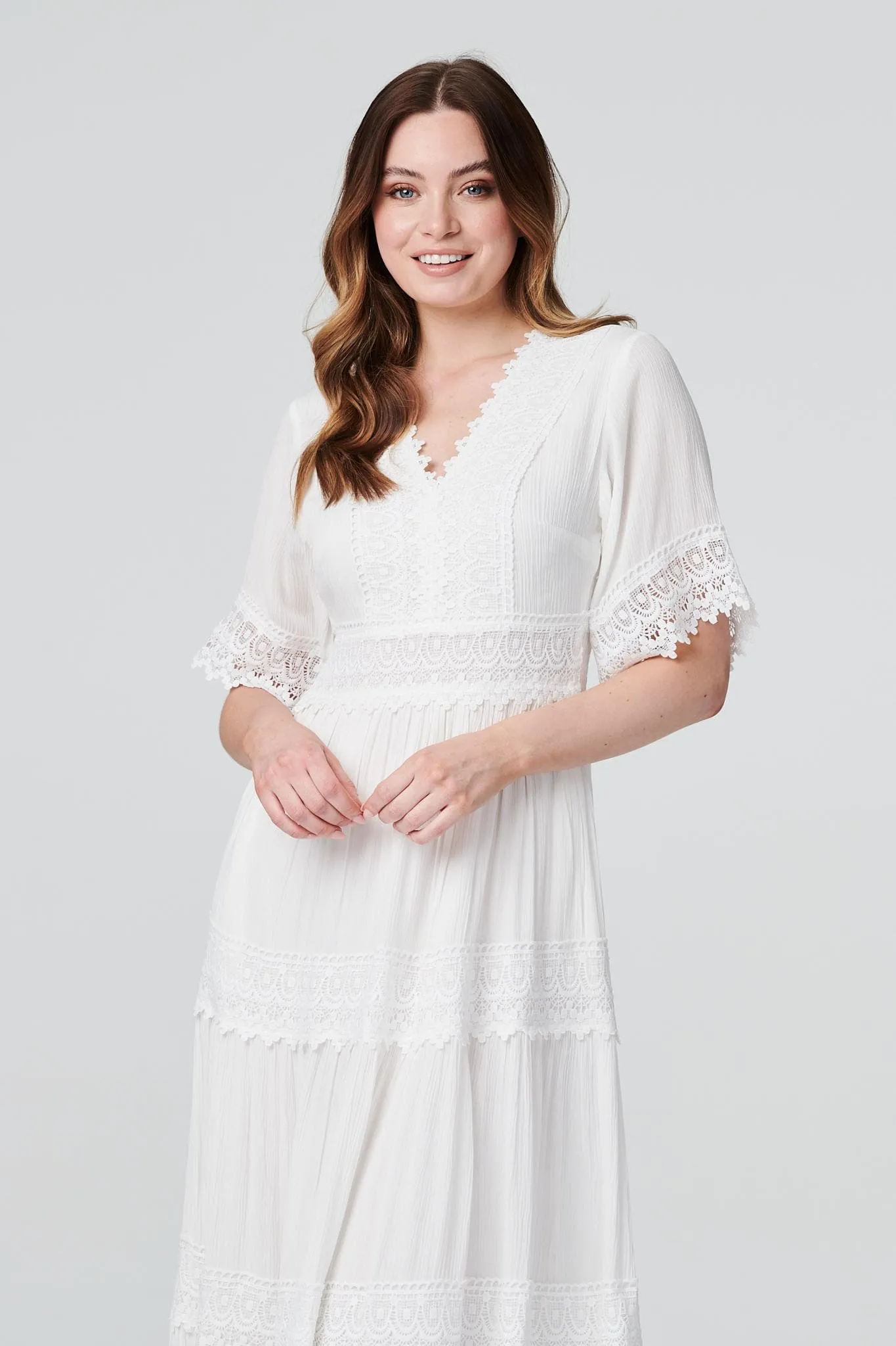 Short Sleeve Crochet Maxi Dress