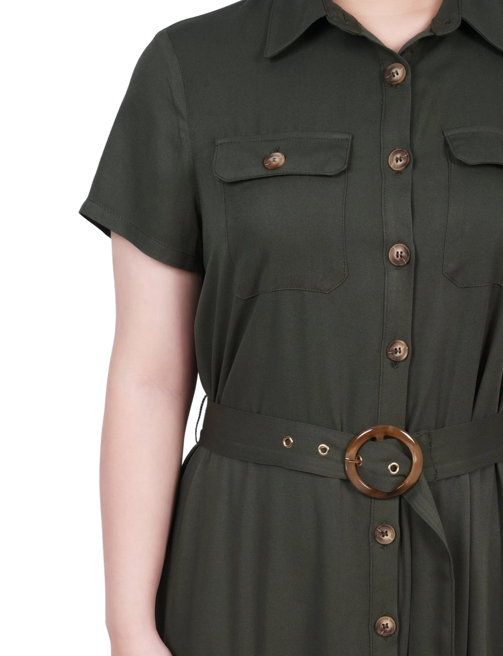 Short Sleeve Midi Twill Dress