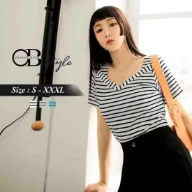 SHORT SLEEVE STRIPED  TOPS