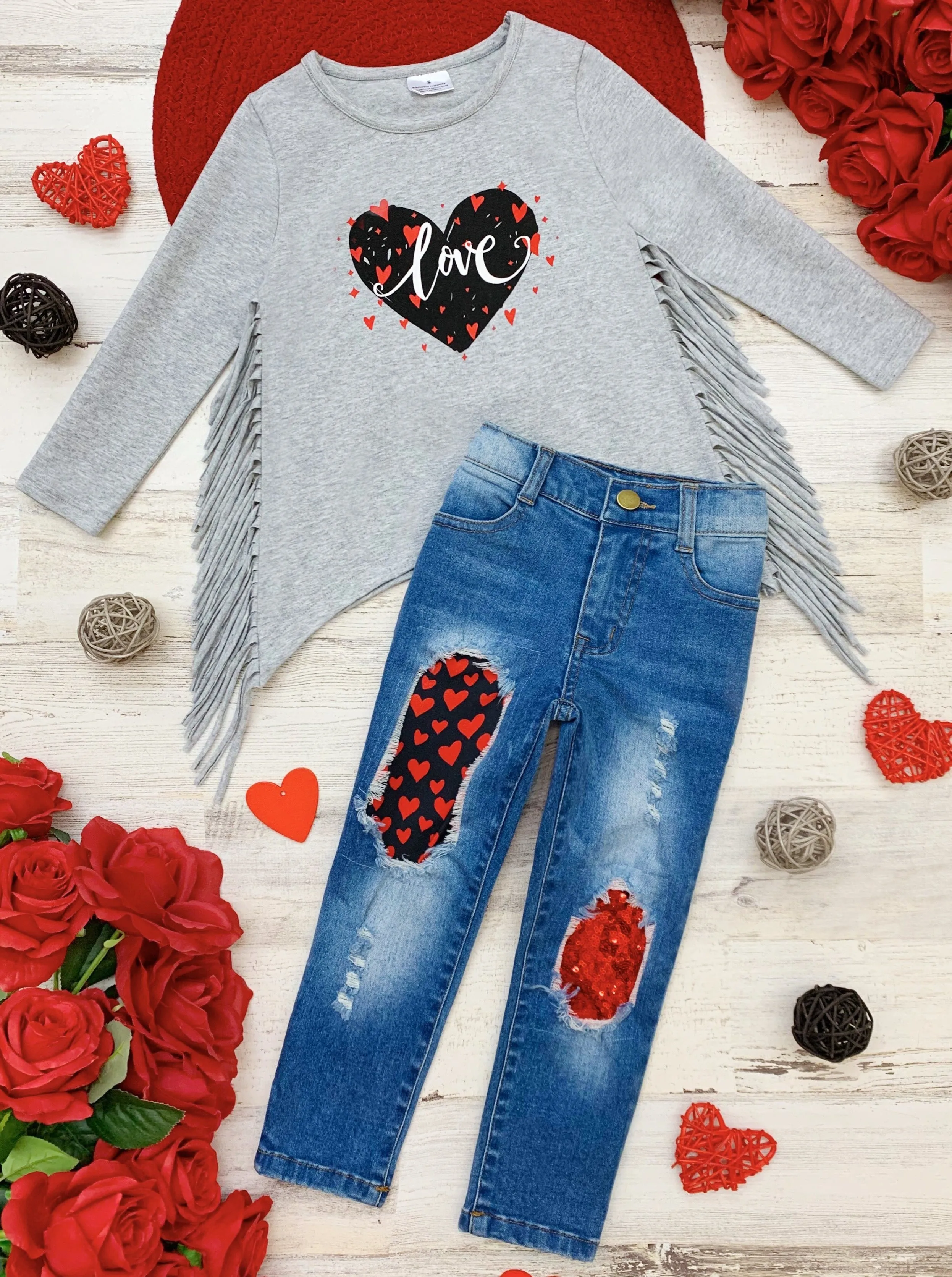 Show Me Love Patched Jeans Set