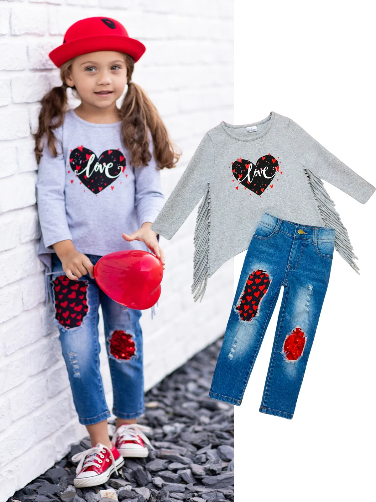 Show Me Love Patched Jeans Set