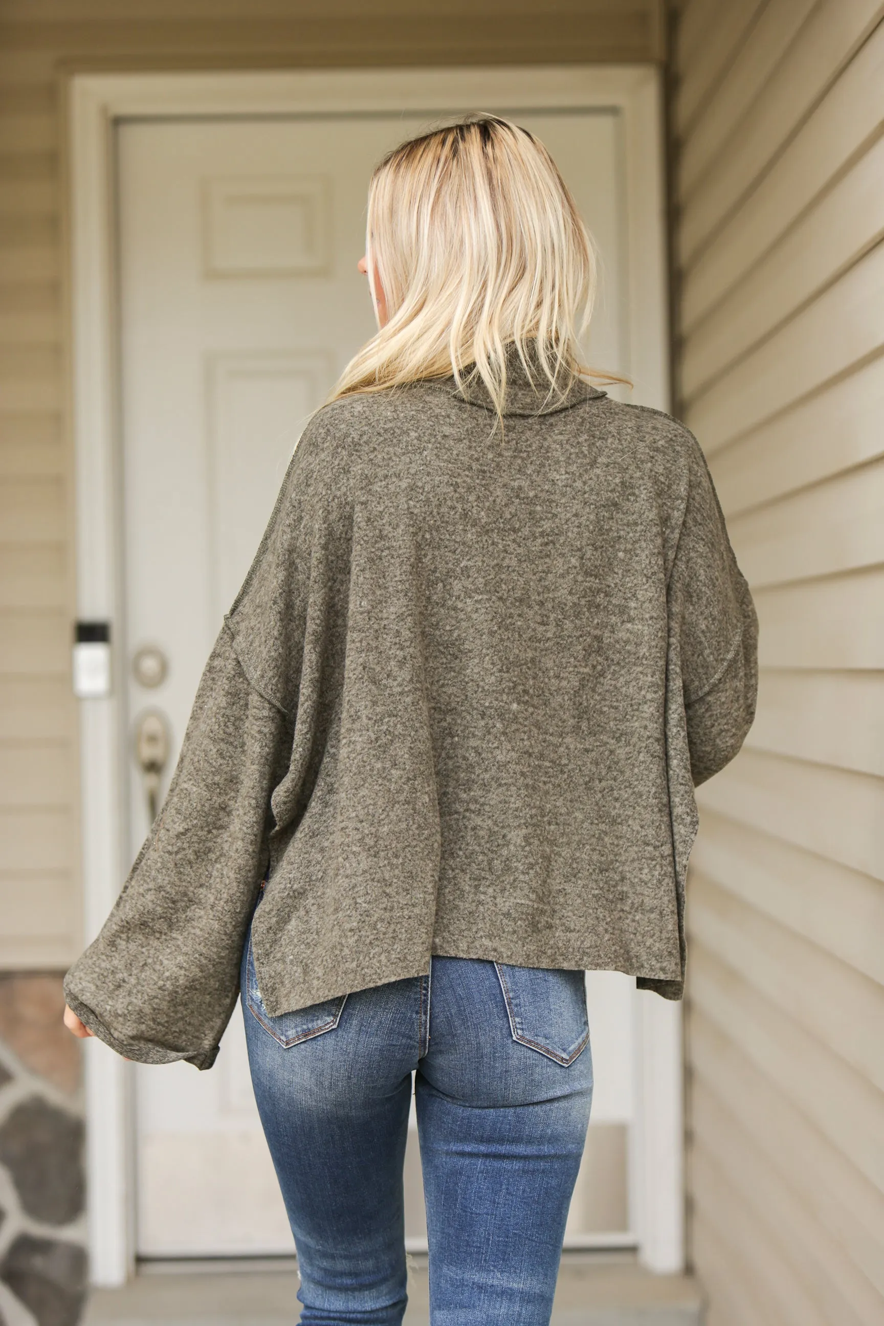 Side Slit Mock Neck Sweater