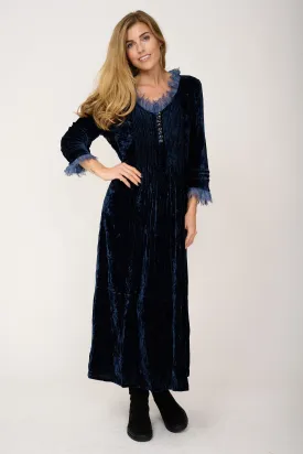 Silk Velvet Annabel Maxi Dress in Navy