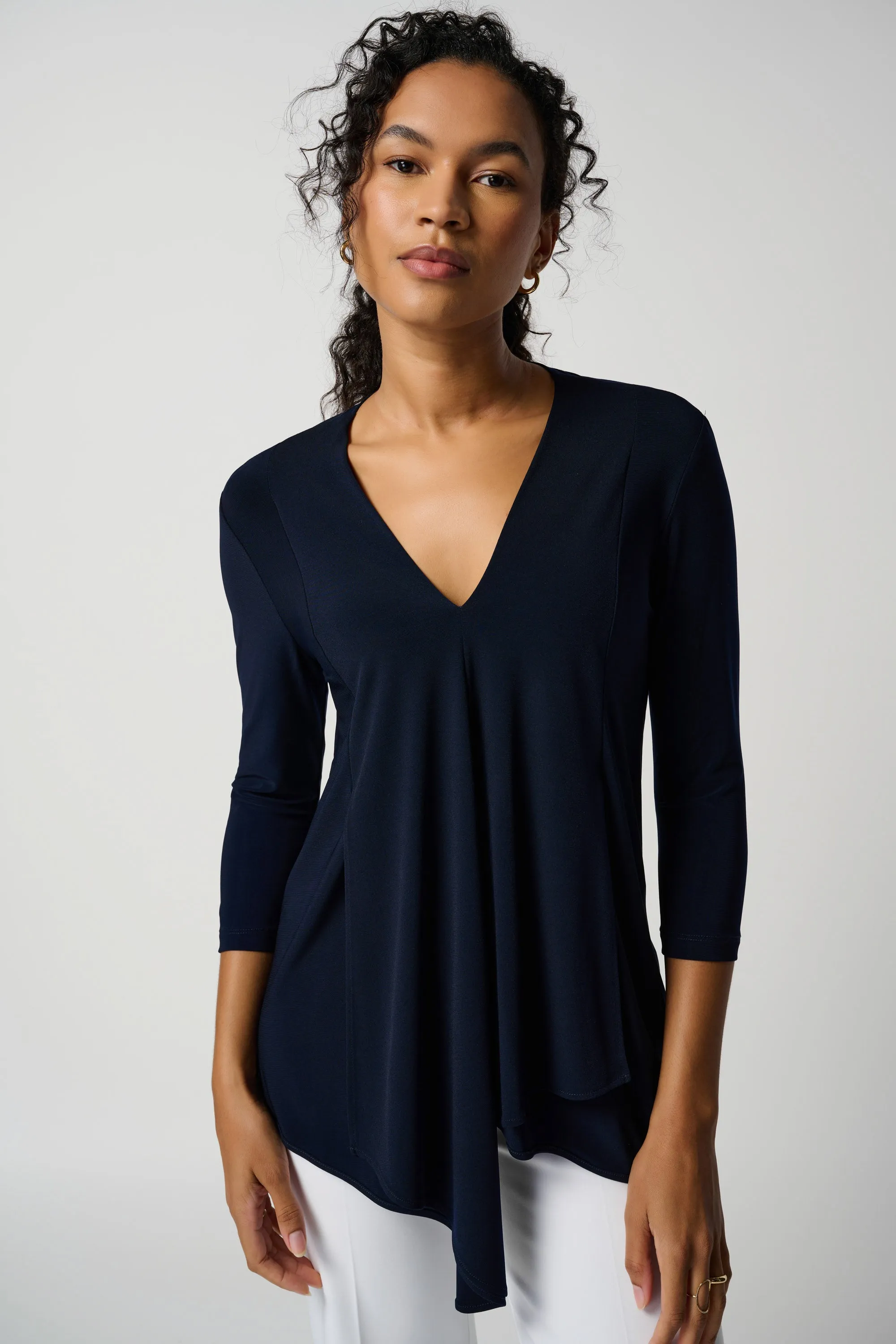 Silky Knit Asymmetric Tunic, Midnight Blue