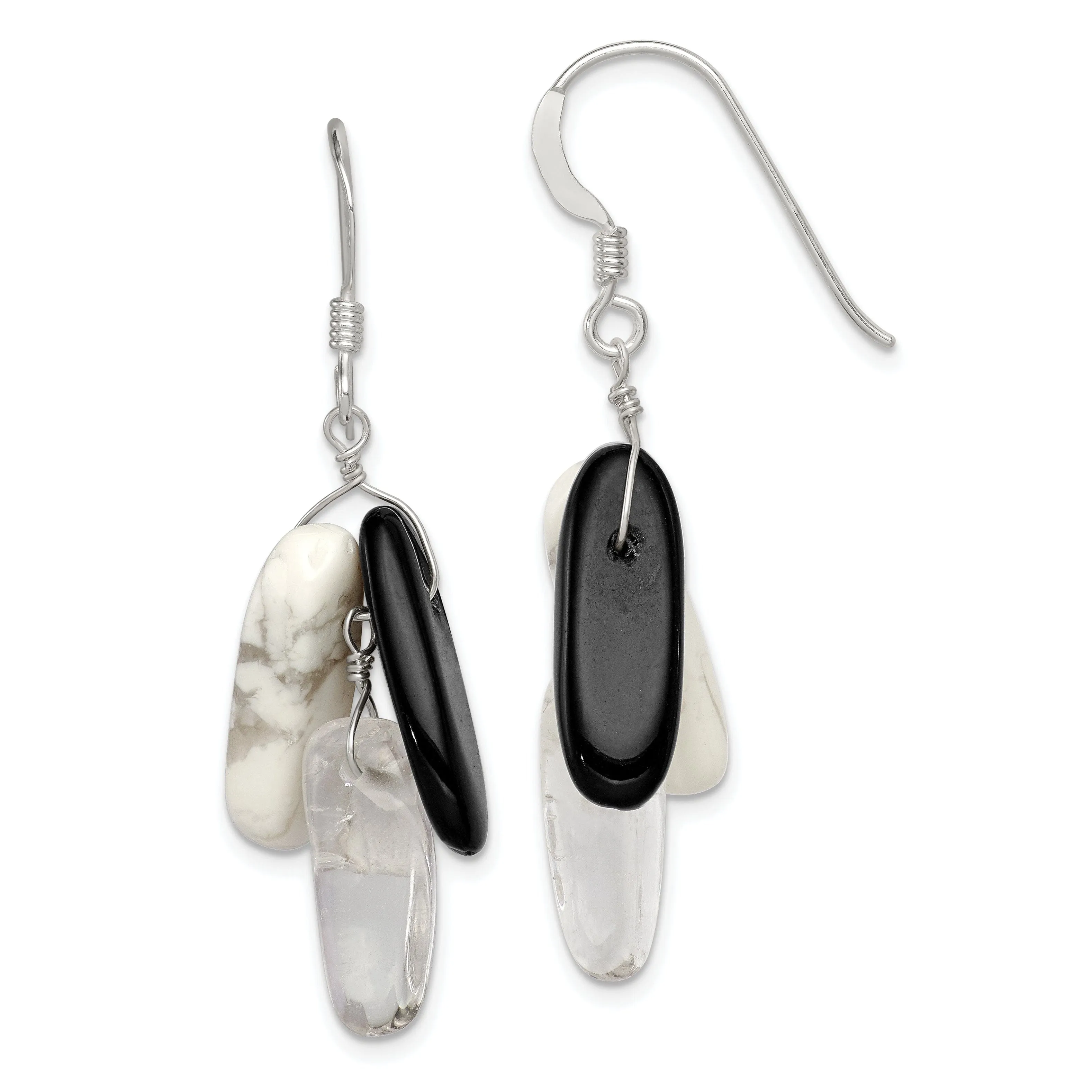 Silver Agate Howlite Quartz Dangle Earrings