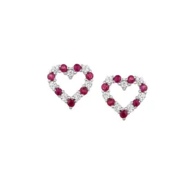 Silver and Ruby open heart stud earrings