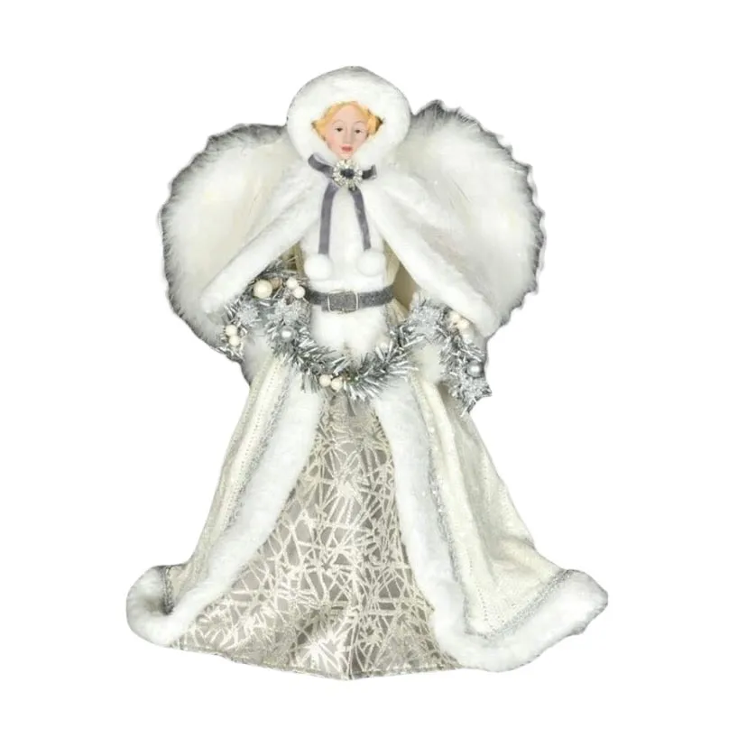 Silver and White with Tinsel Garland Angel Tree Topper