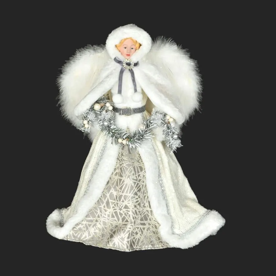 Silver and White with Tinsel Garland Angel Tree Topper