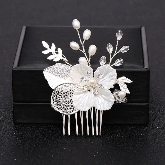 Silver Color Pearl Crystal Bridal Wedding Hair Combs