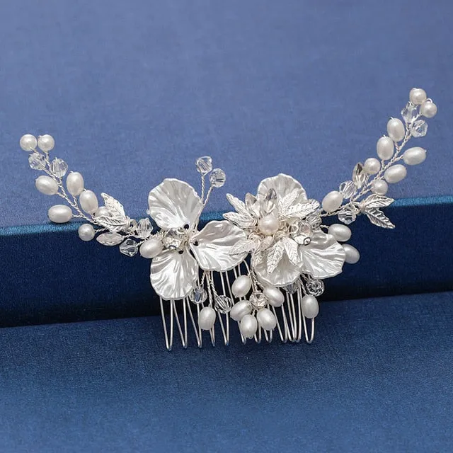 Silver Color Pearl Crystal Bridal Wedding Hair Combs