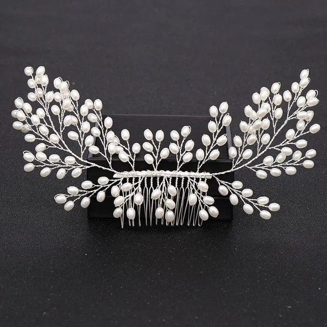 Silver Color Pearl Crystal Bridal Wedding Hair Combs