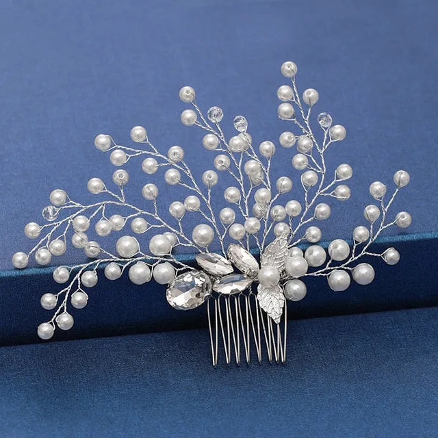 Silver Color Pearl Crystal Bridal Wedding Hair Combs