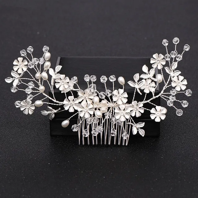 Silver Color Pearl Crystal Bridal Wedding Hair Combs