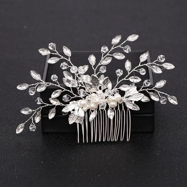 Silver Color Pearl Crystal Bridal Wedding Hair Combs