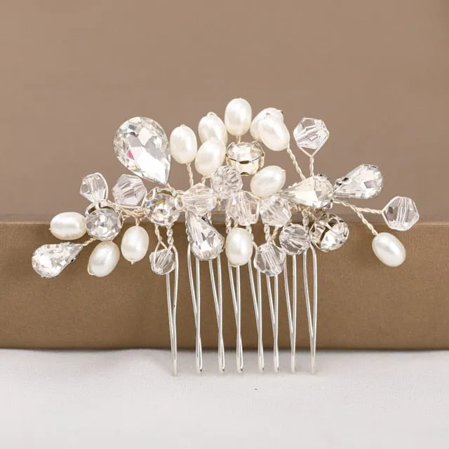 Silver Color Pearl Crystal Bridal Wedding Hair Combs