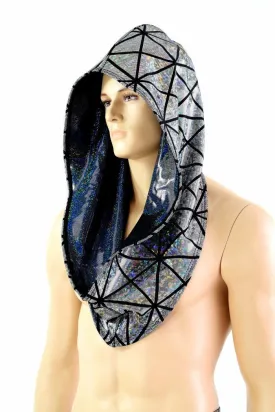 Silver Cracked Tile & Black Holo Reversible Infinity Festival Hood