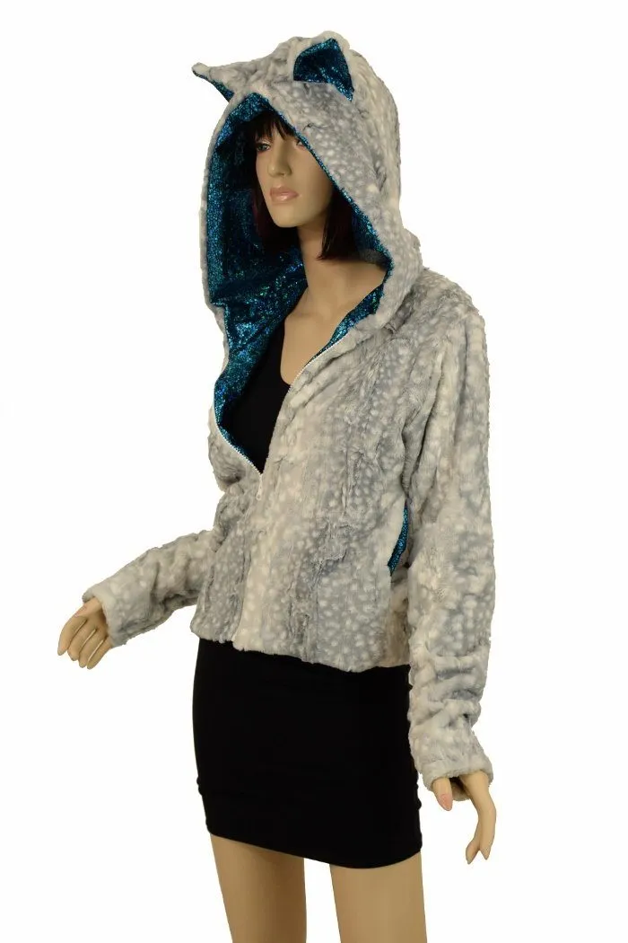 Silver Fawn Kitty Ear Faux Fur Short Jacket