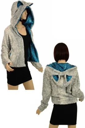 Silver Fawn Kitty Ear Faux Fur Short Jacket