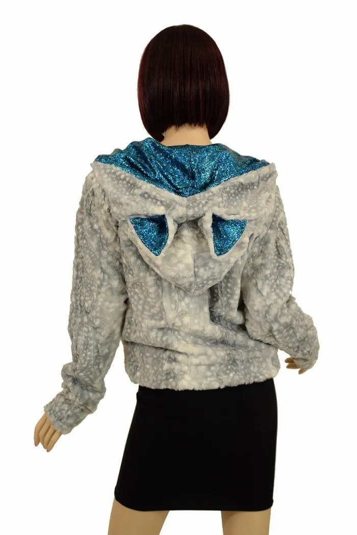 Silver Fawn Kitty Ear Faux Fur Short Jacket