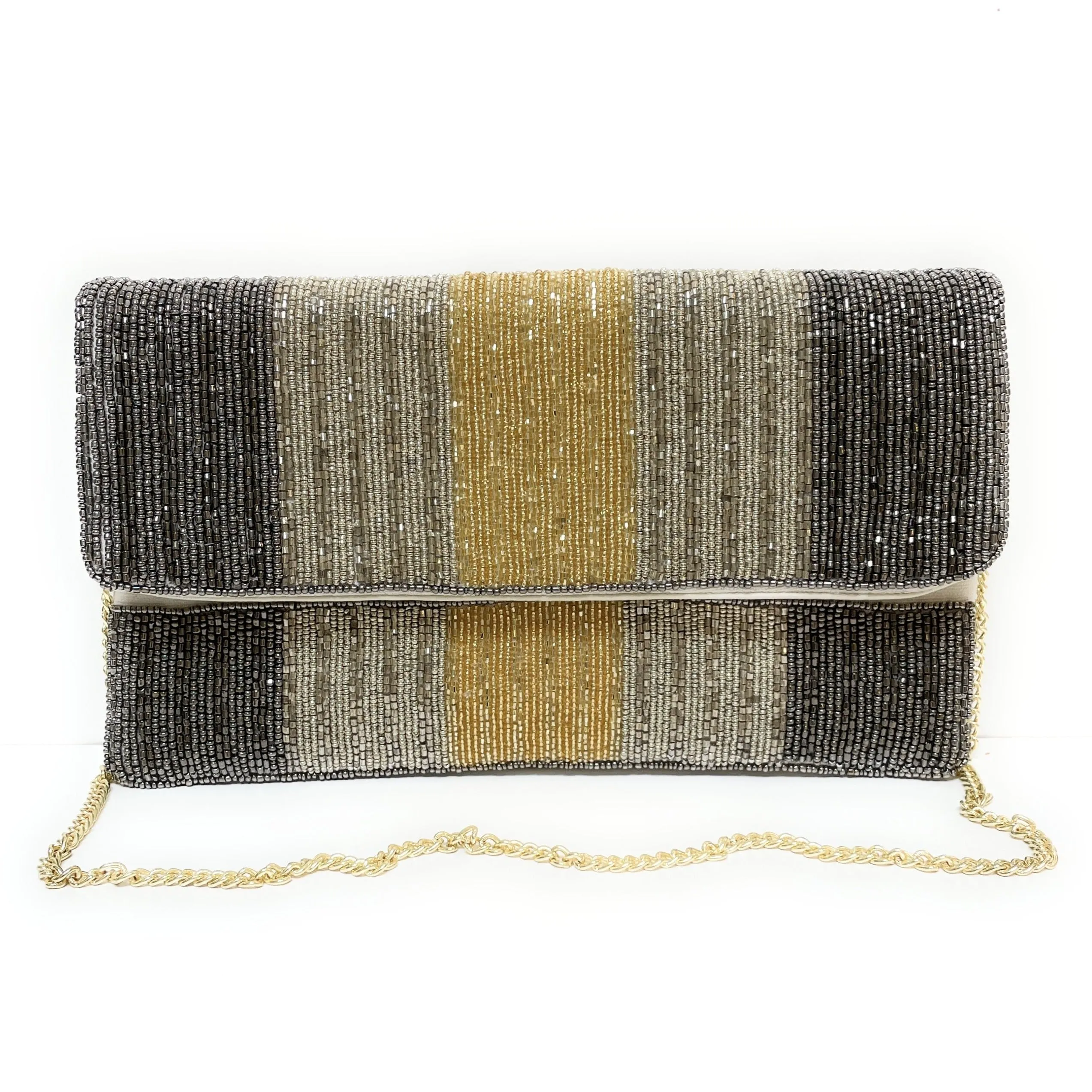 Silver Gold Beaded Clutch Purse