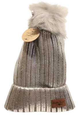 Silver Ladies Glacier Knit Pom Hat one size