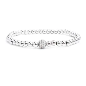 Silver Plated Beaded CZ Pave Plated Stretch Bracelet