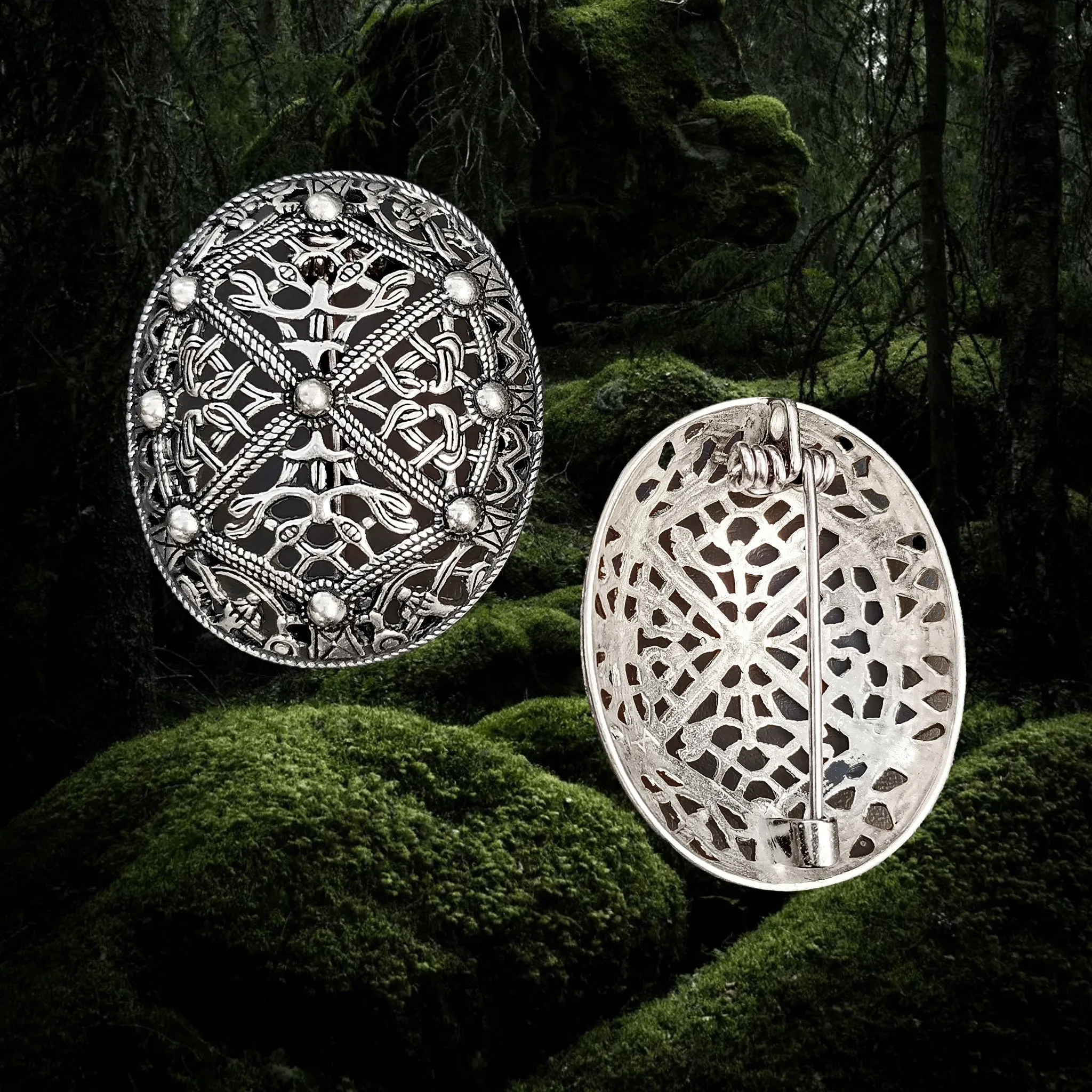 Silver Plated Borre Style Openwork Akershus Viking Tortoise Brooches