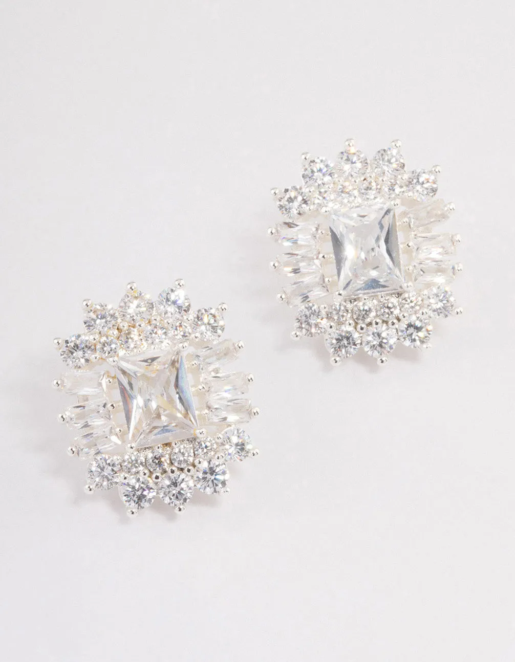 Silver Plated Statement Cubic Zirconia Stud Earrings