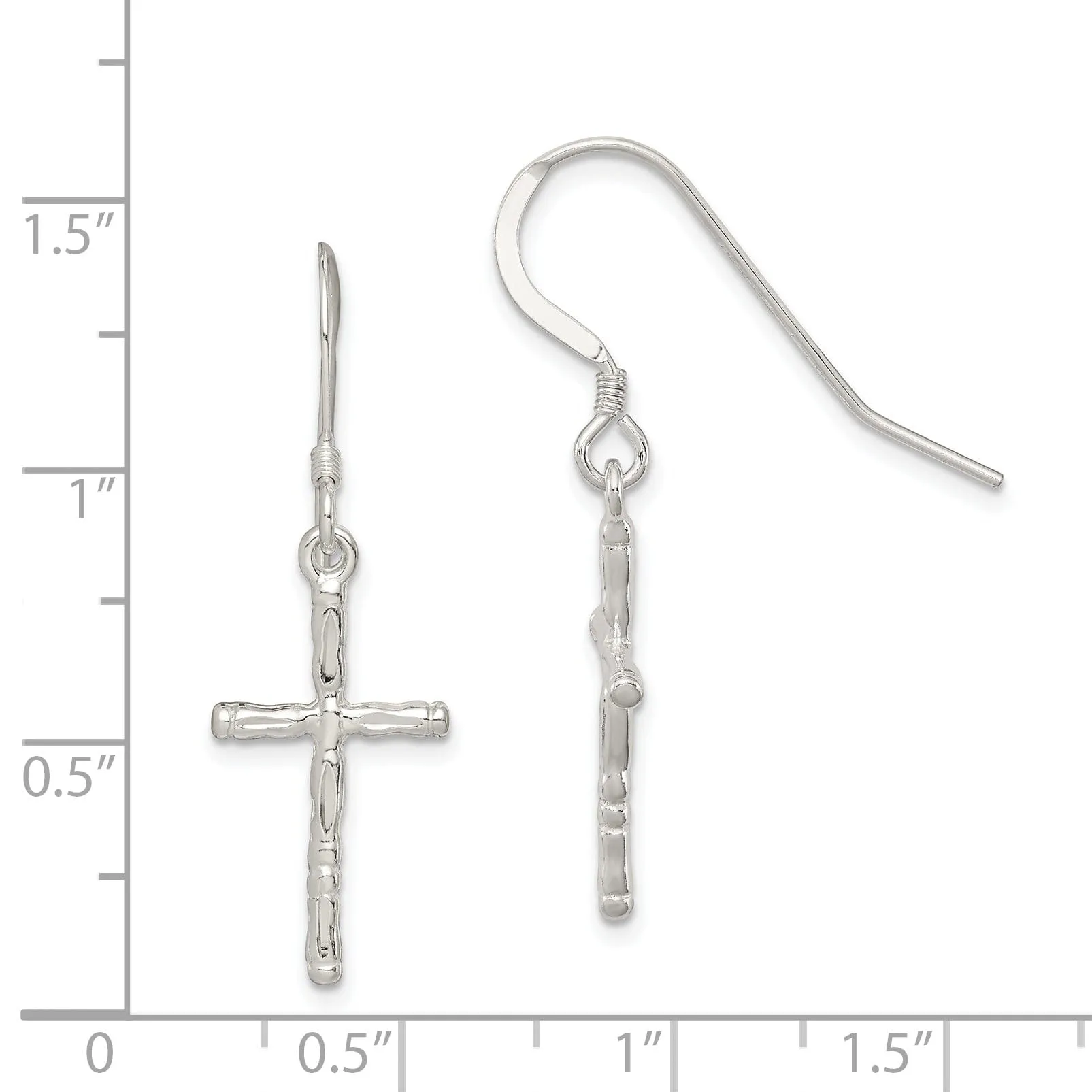 Silver Polished Twisted Cross Dangle Earrings