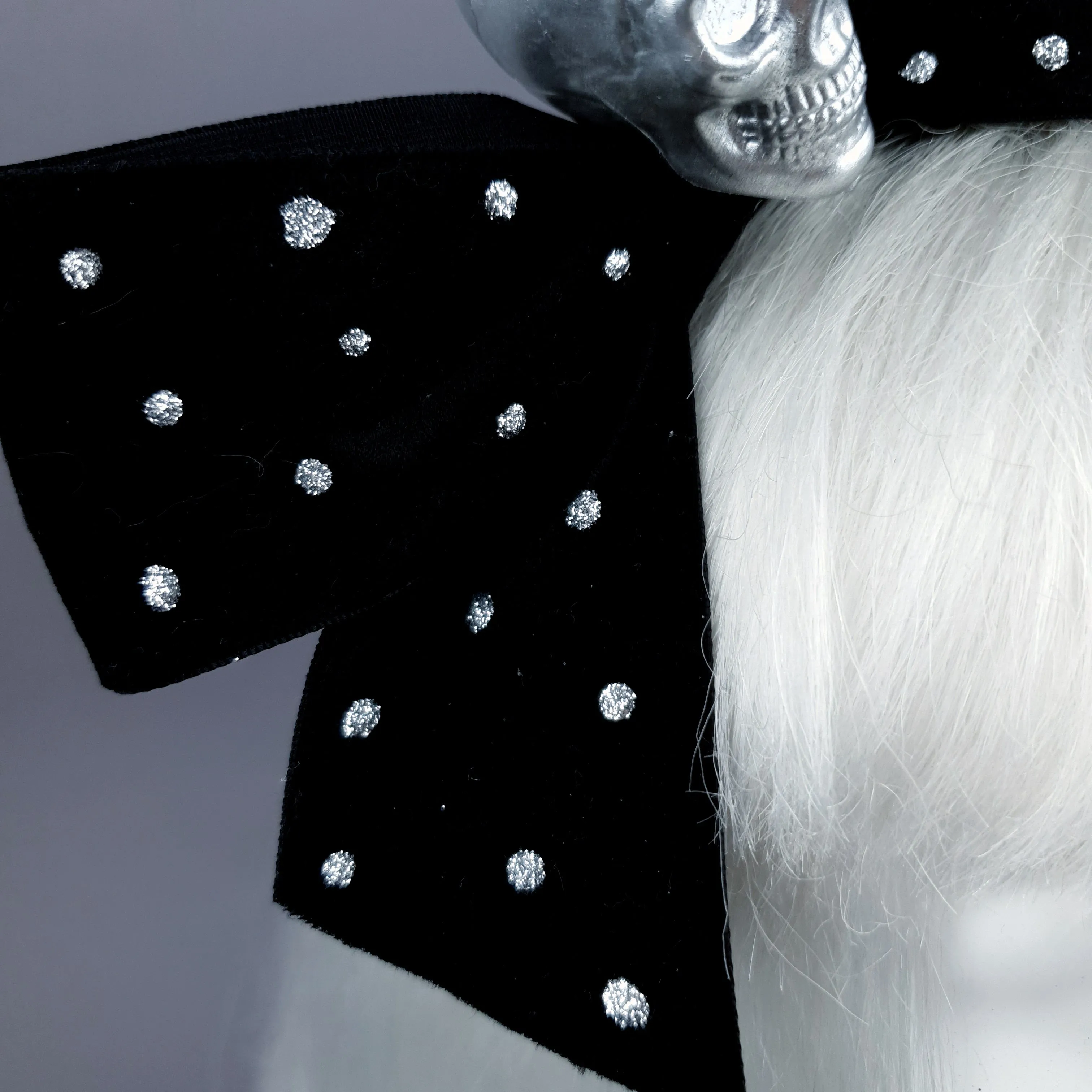 Silver Skull & Velvet Bow Headpiece