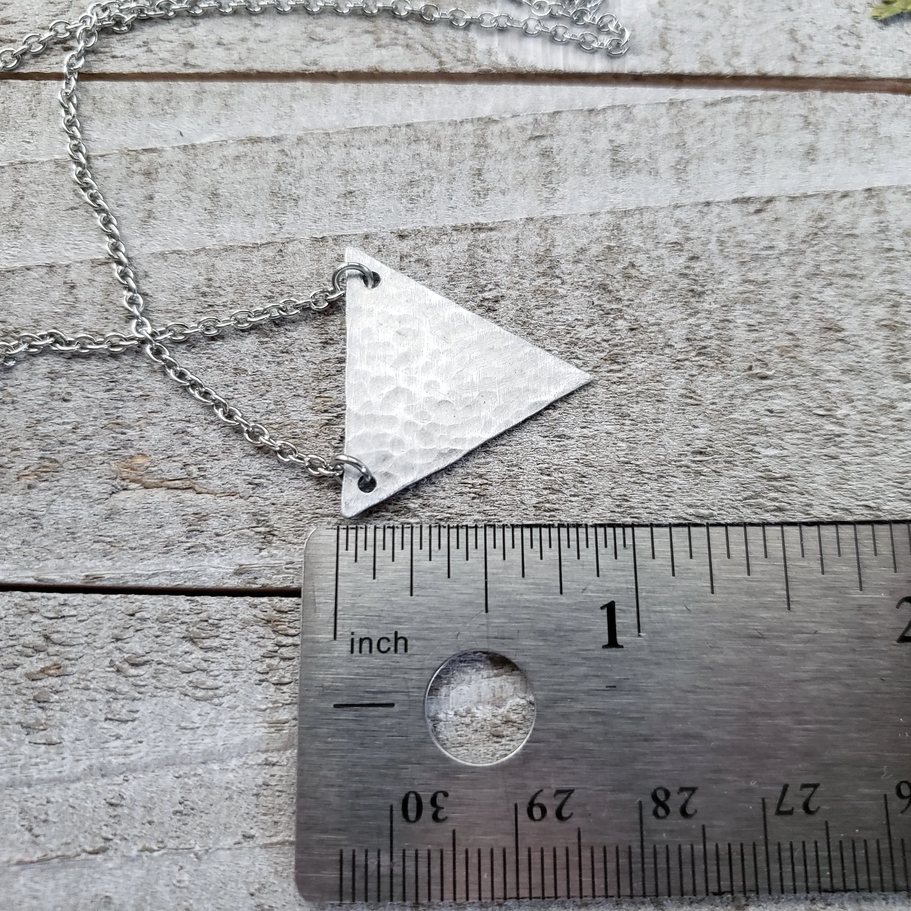 Silver textured triangle necklace