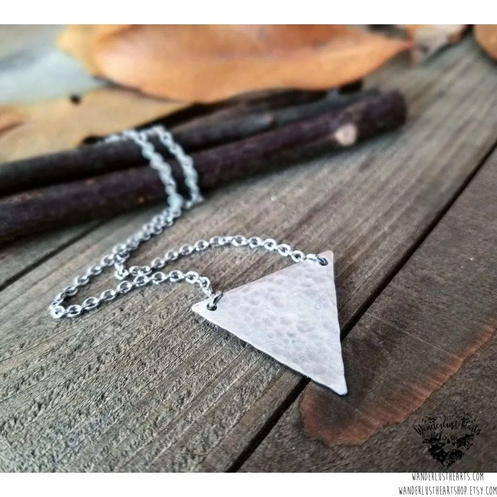 Silver textured triangle necklace