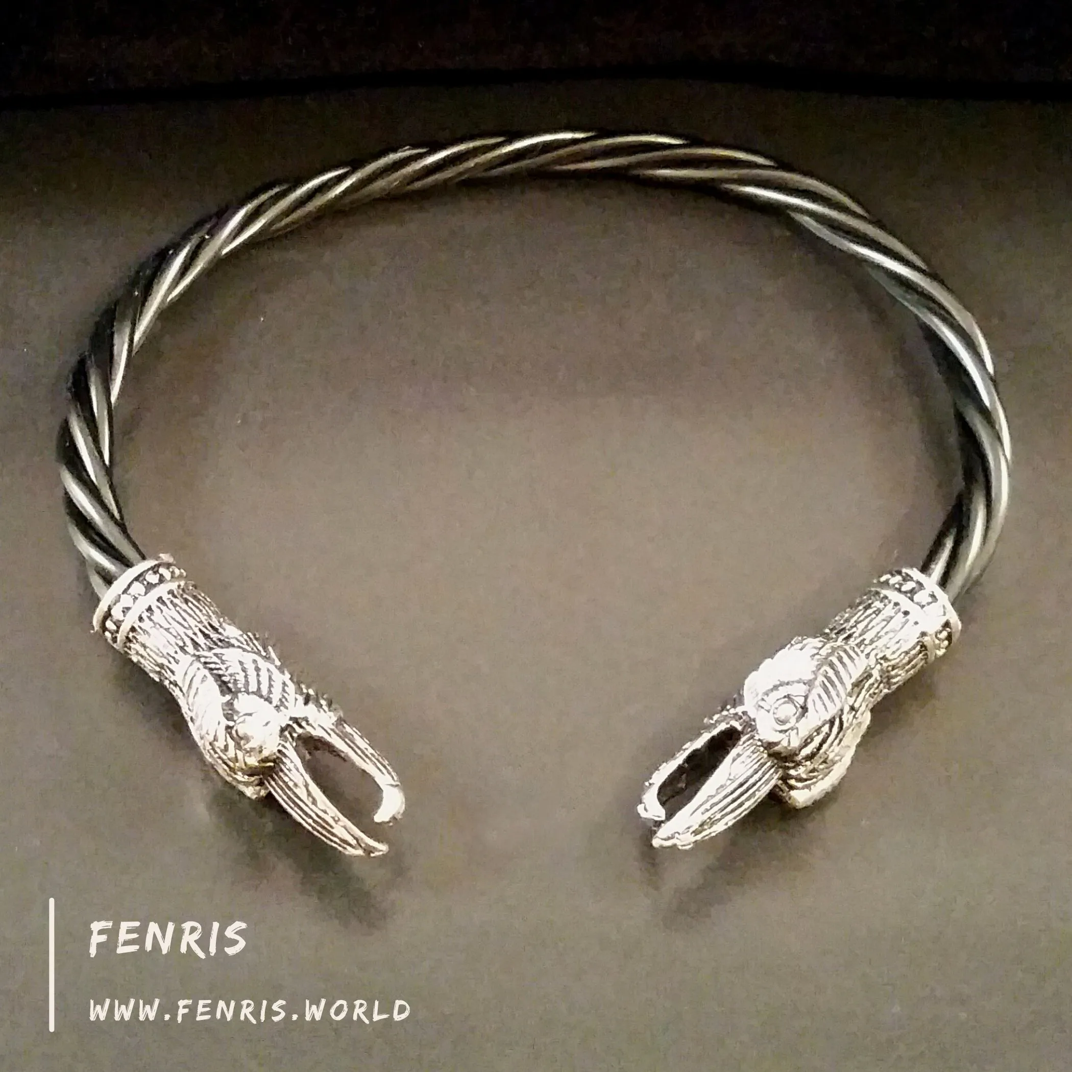 Silver Torc Raven Necklace Bracelet Set Black | Fenris