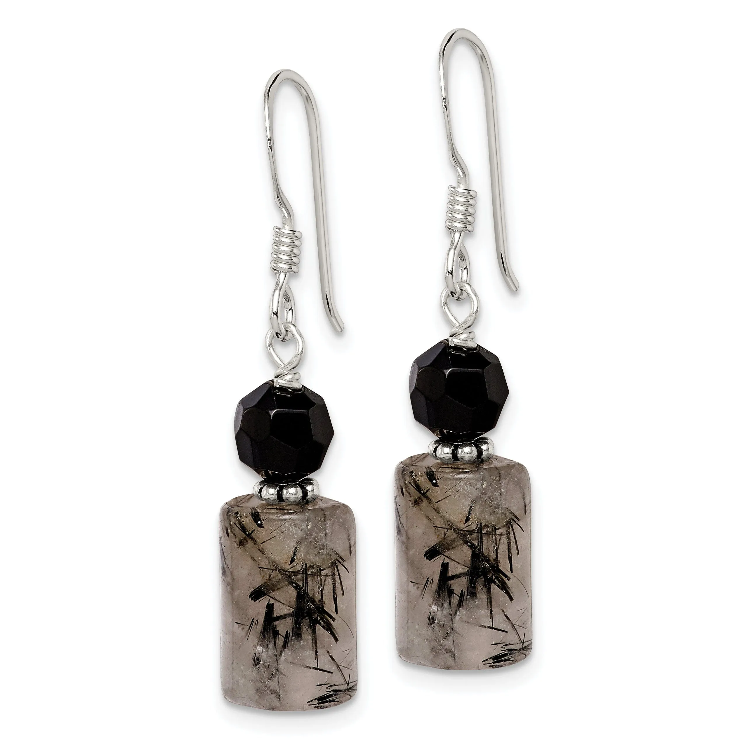 Silver Tourmalinated Quartz Dangle Earrings