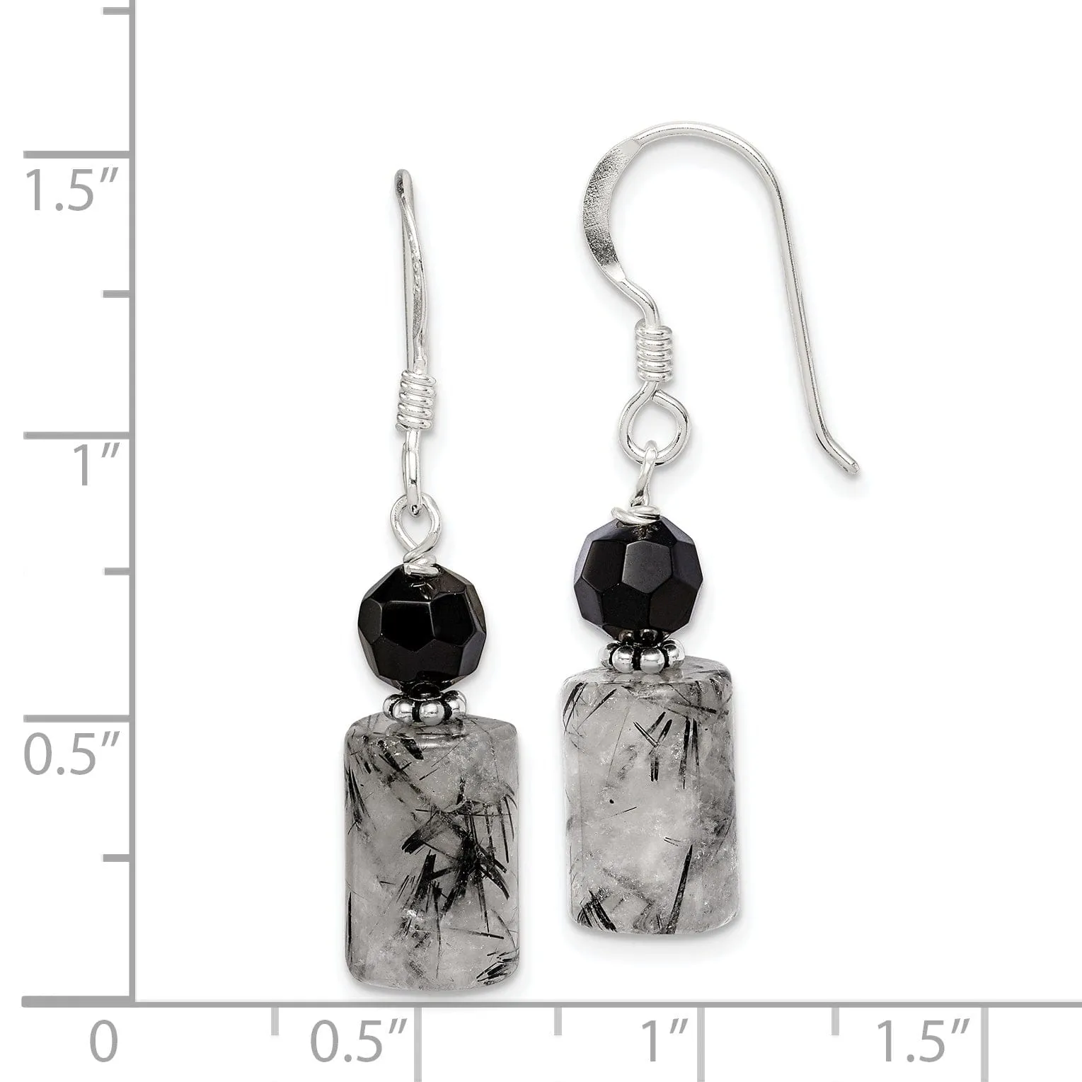 Silver Tourmalinated Quartz Dangle Earrings