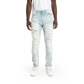 Sim Tapered Heavy Rip And Repaired Jeans - Speckle Blue