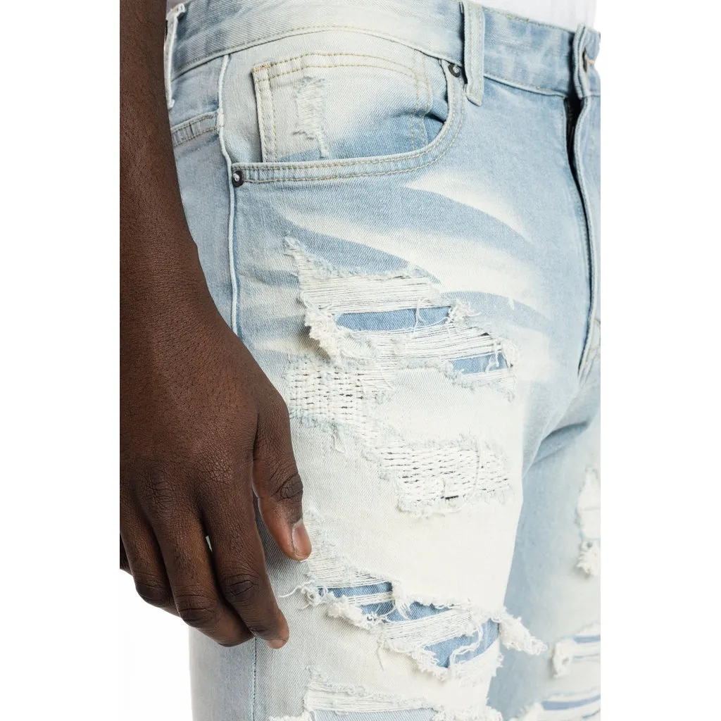 Sim Tapered Heavy Rip And Repaired Jeans - Speckle Blue