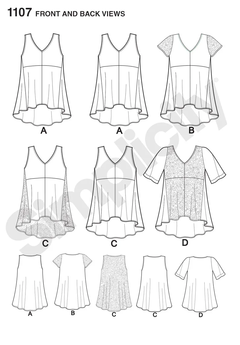 Simplicity Pattern S1107 Misses' Tops with Fabric Variations