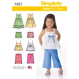 Simplicity Pattern S1451 Toddlers' Dresses, Top, Cropped Pants & Shorts