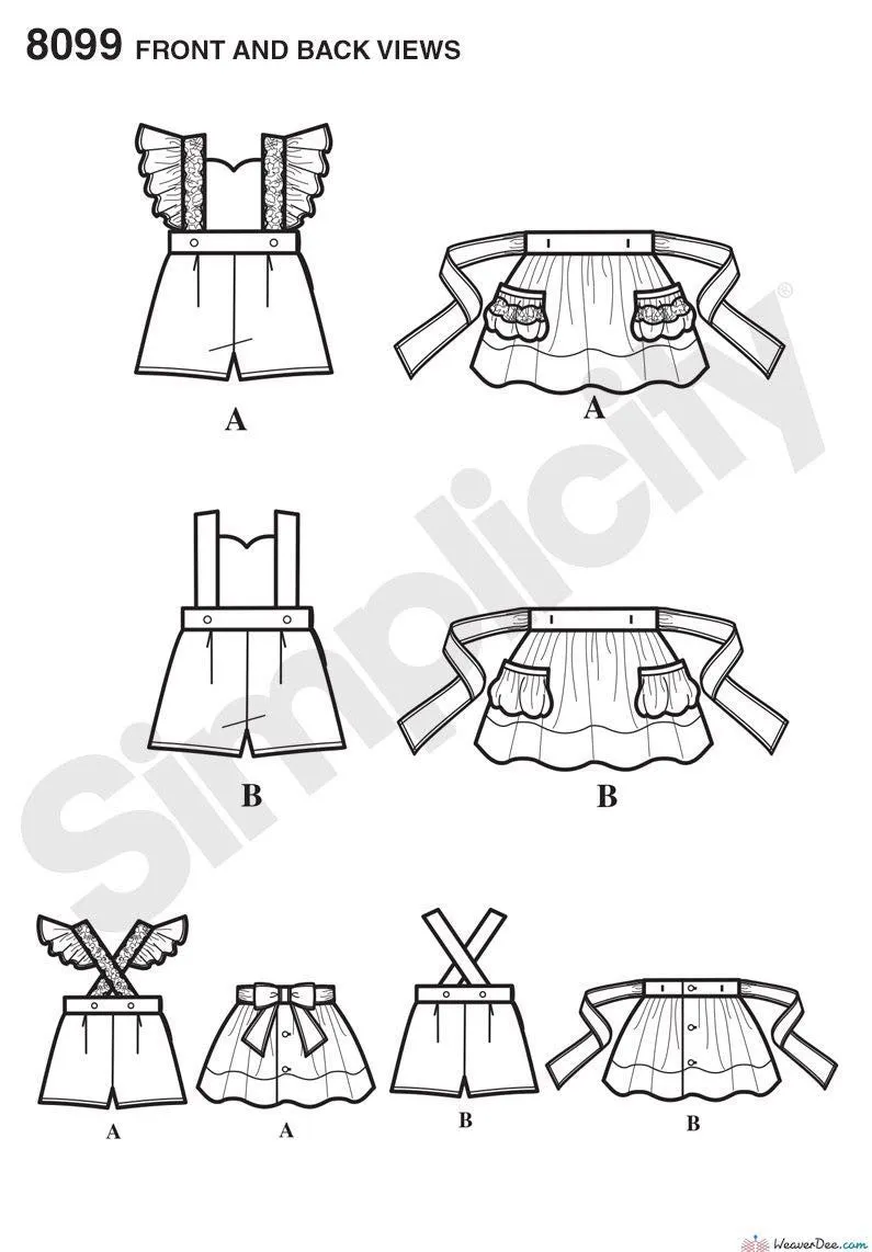 Simplicity Pattern S8099 Toddlers' Romper & Button-on skirt