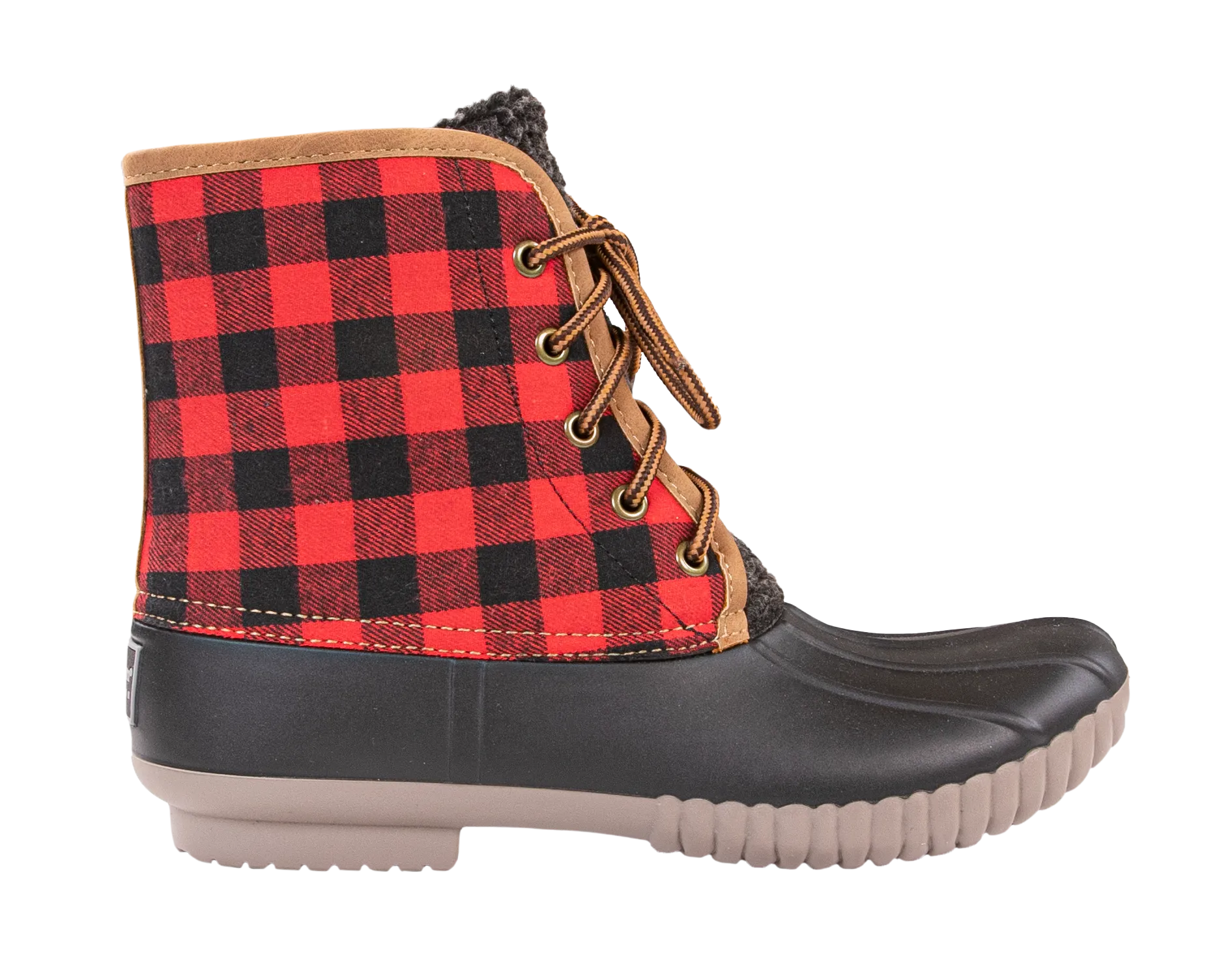 Simply Southern Red Buffalo Plaid Lace Up Duck Boots