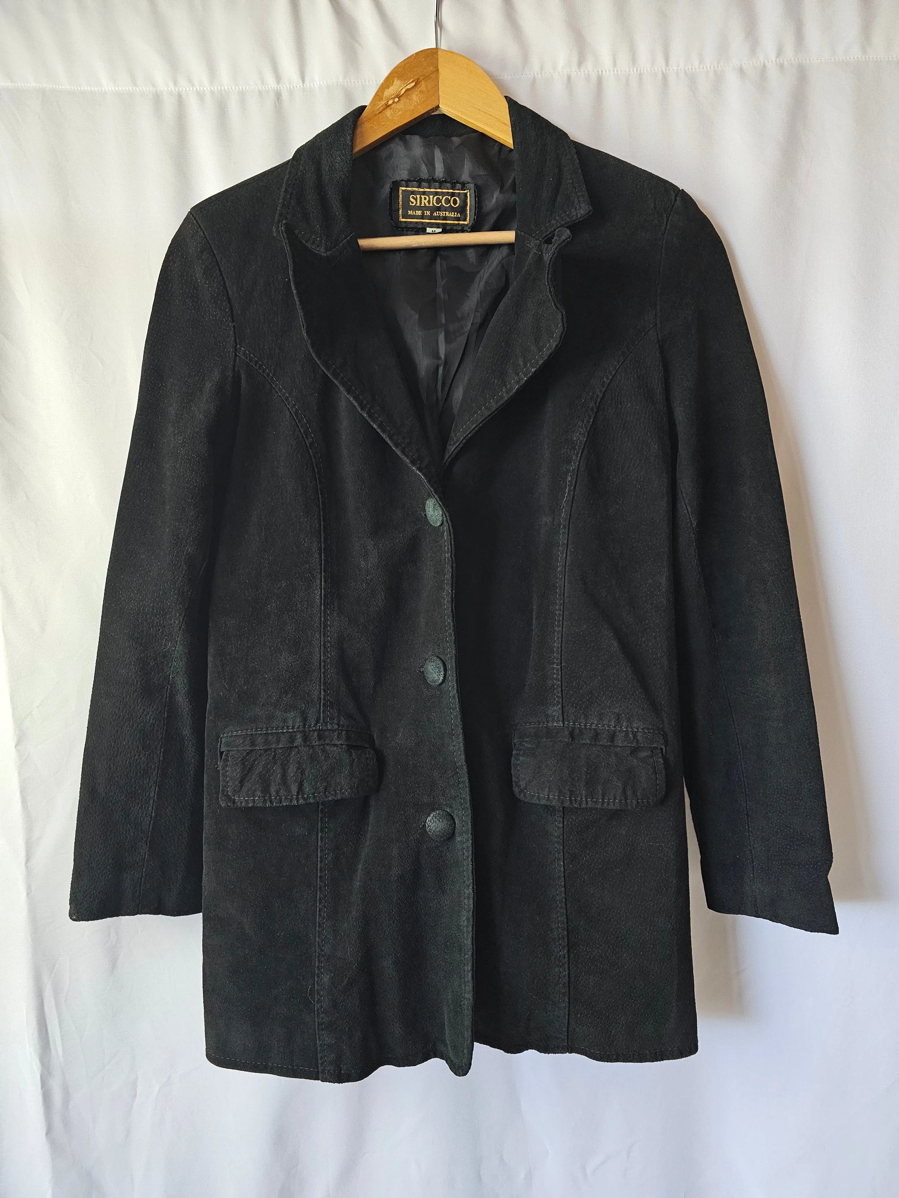 Siricco Ladies Vintage Single Breasted Suede Leather Jacket Blazer Black Size M