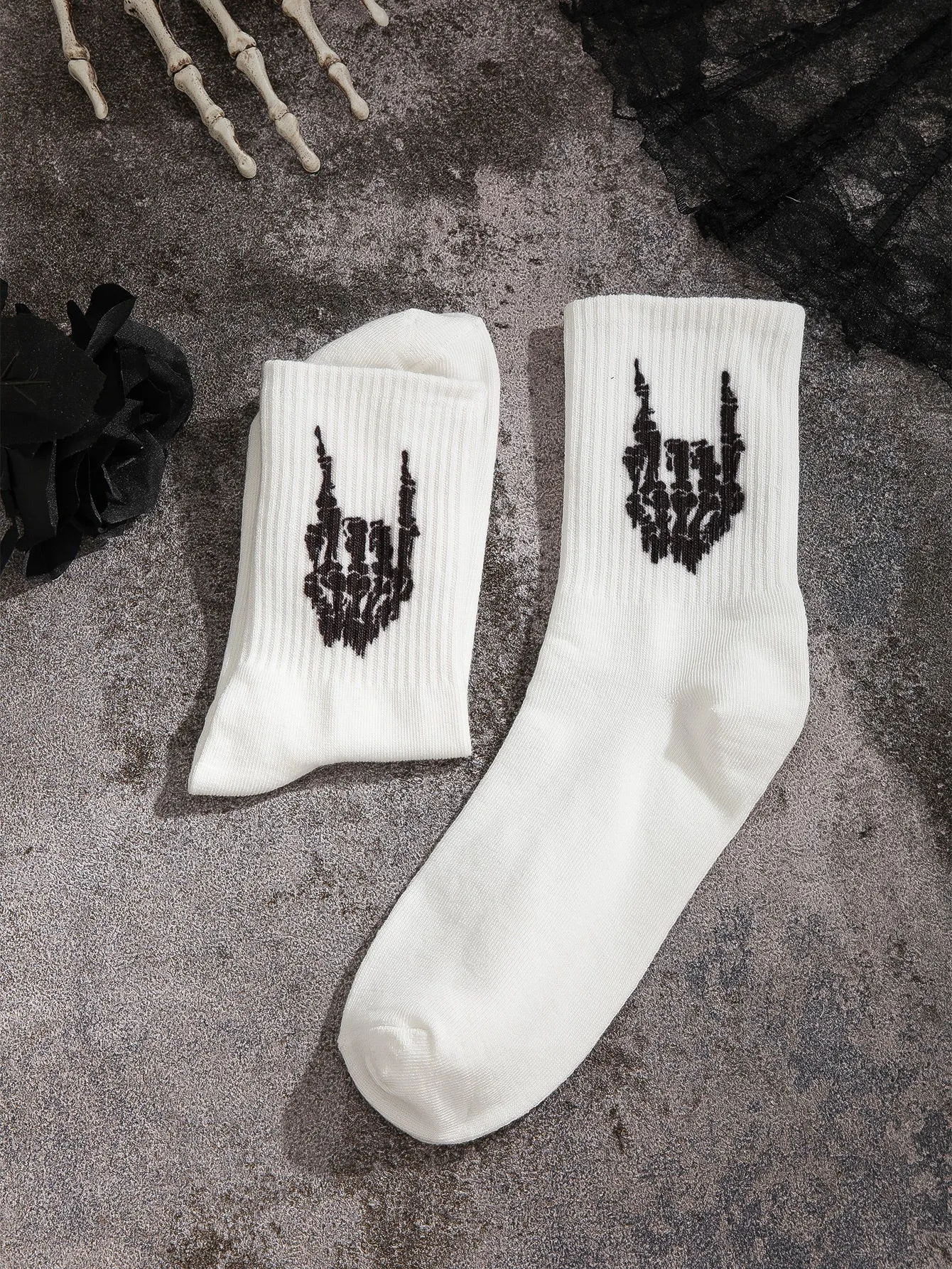 Skeleton Hand Print Crew Socks Silly Socks for Women Funky Socks Funny Socks