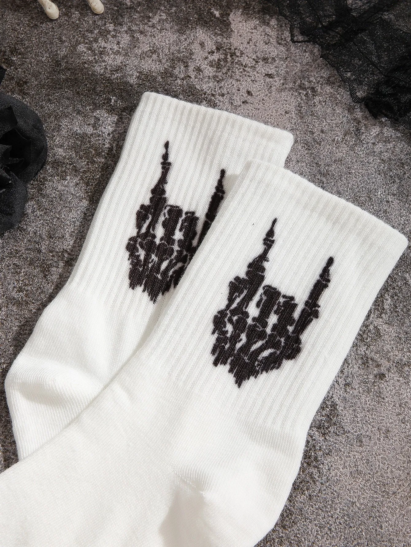 Skeleton Hand Print Crew Socks Silly Socks for Women Funky Socks Funny Socks