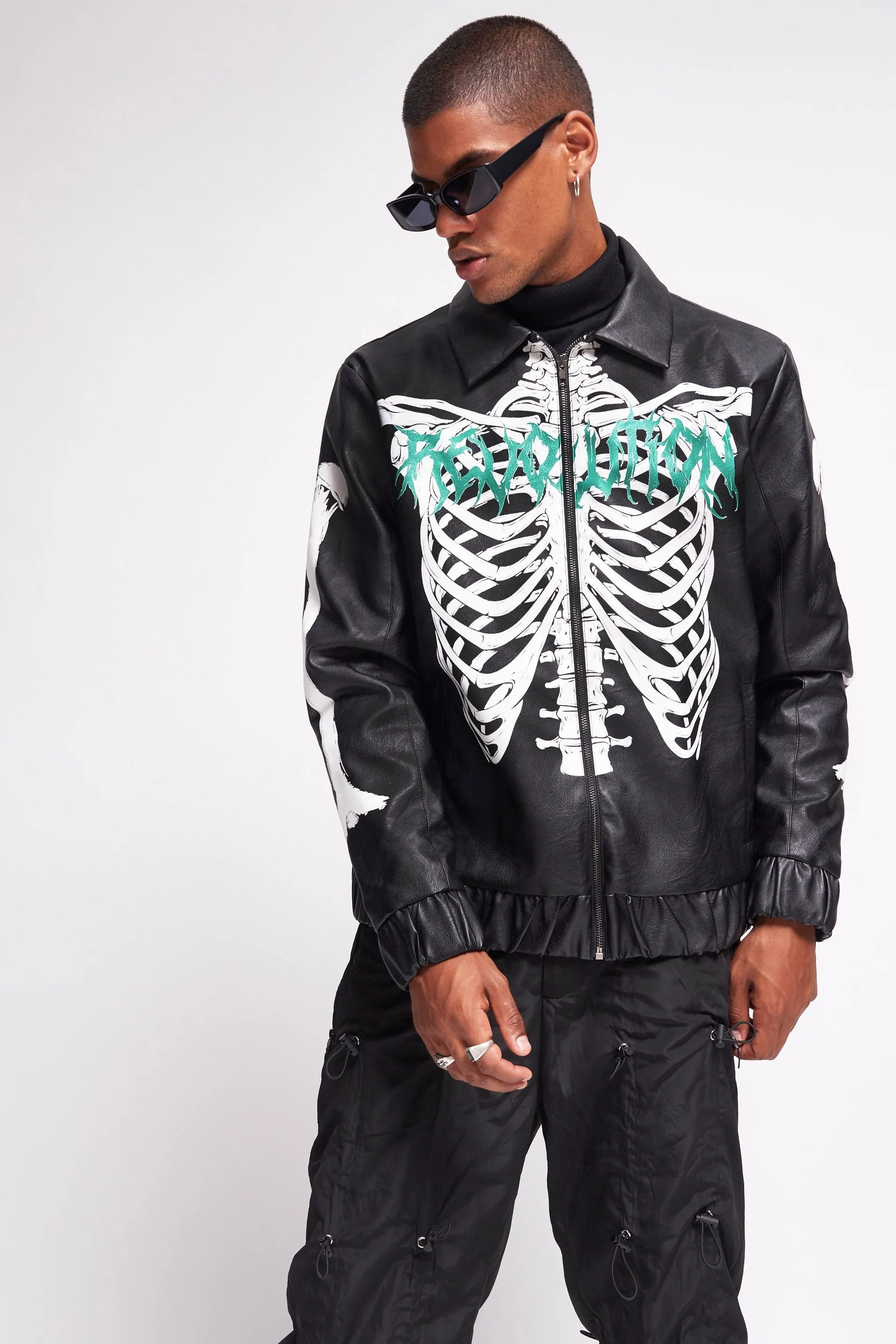 Skeleton Print PU Jacket