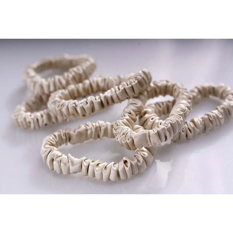 Skinny silk scrunchies - Beige - 6 pack - dropshipping