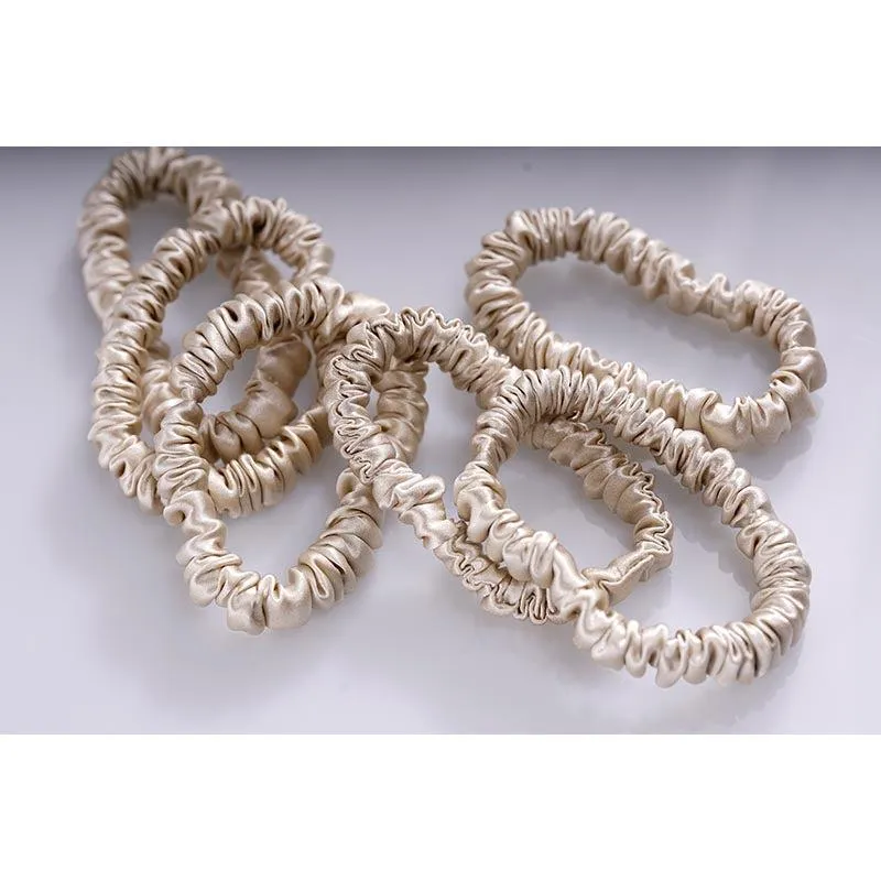 Skinny silk scrunchies - Beige - 6 pack - dropshipping