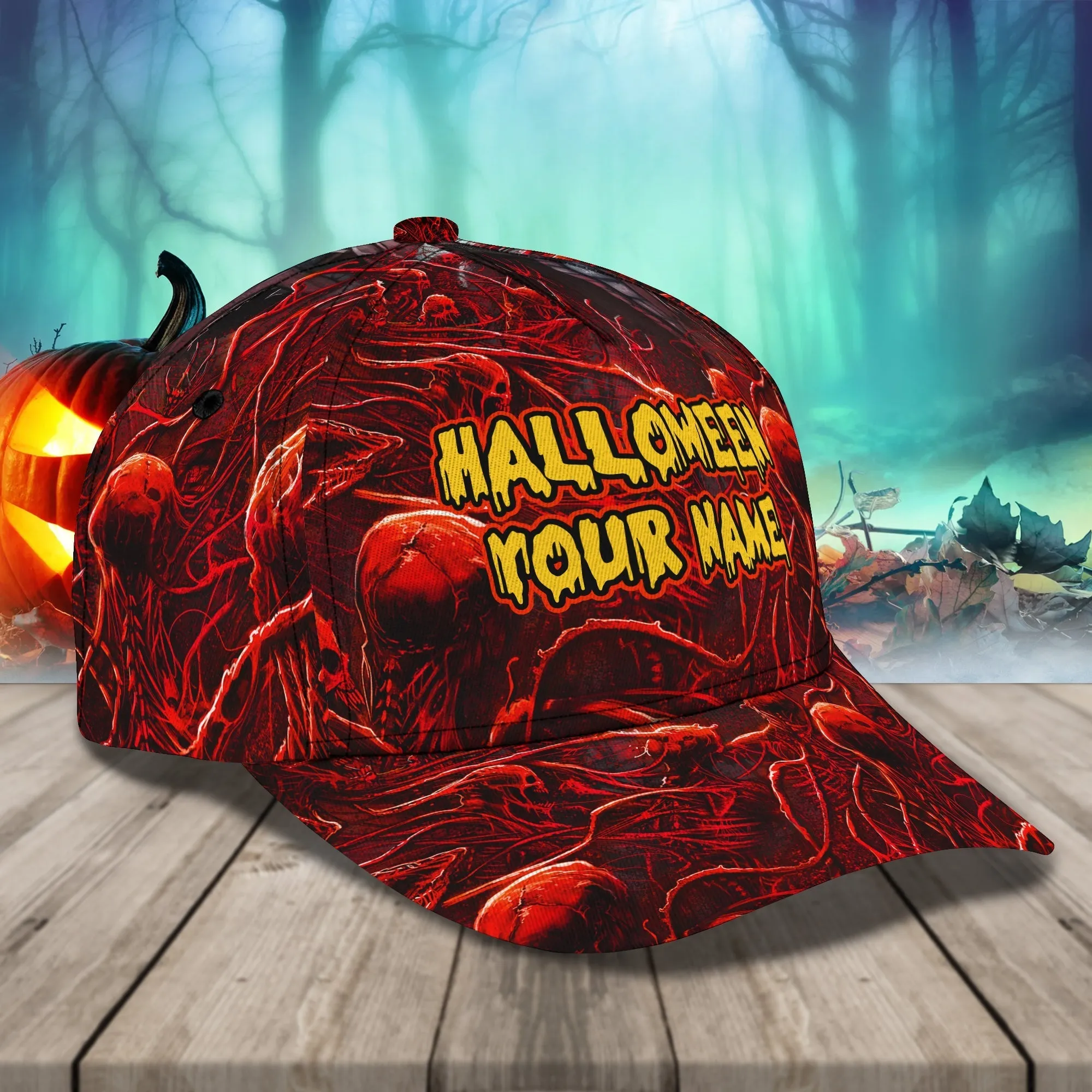 Skull Halloween Hats Custom Name Baseball Cap 3D, Hat with Adjustable Snap For Mens Women